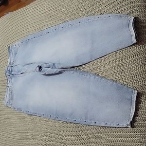 I.N.C. International Concepts Women's High Rise Studded Cropped Mom Jeans